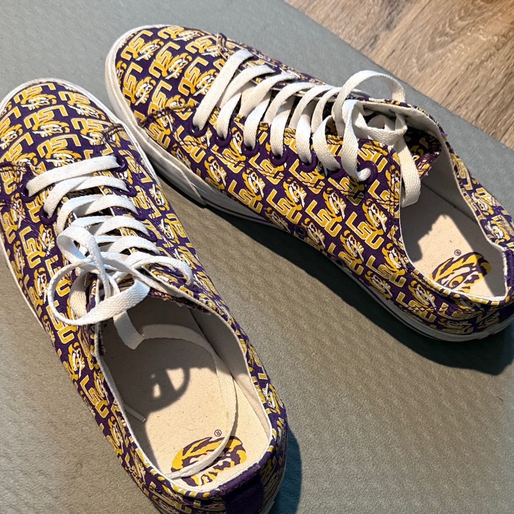 LSU Patterned Lace-Up Sneakers in Purple & Gold